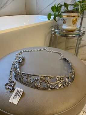 NWT Brighton silver-toned, ornate metal chain belt Size L